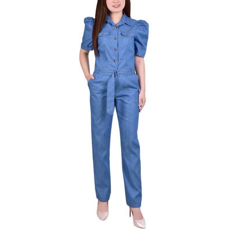 Petite Short Sleeve Belted Jumpsuit